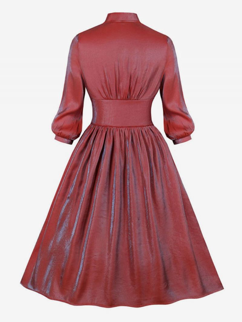 Ženska Božićna Retro Haljina Iz 1950-ih U Stilu Audrey Hepburn Crvena Ombre S Dugim Rukavima I Rockabilly V Izrezom - Crvena
