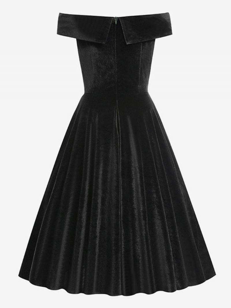 Ženska Retro Haljina 1950-ih U Stilu Audrey Hepburn Srednje Široka Bez Rukava S Bato Izrezom - Crna