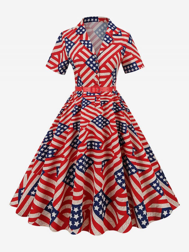 Ženska Retro Haljina Iz 1950-ih U Stilu Audrey Hepburn S V-izrezom I Višeslojnim Pojasom Kratkih Rukava Rockabilly Srednje Veličine - Narančasta