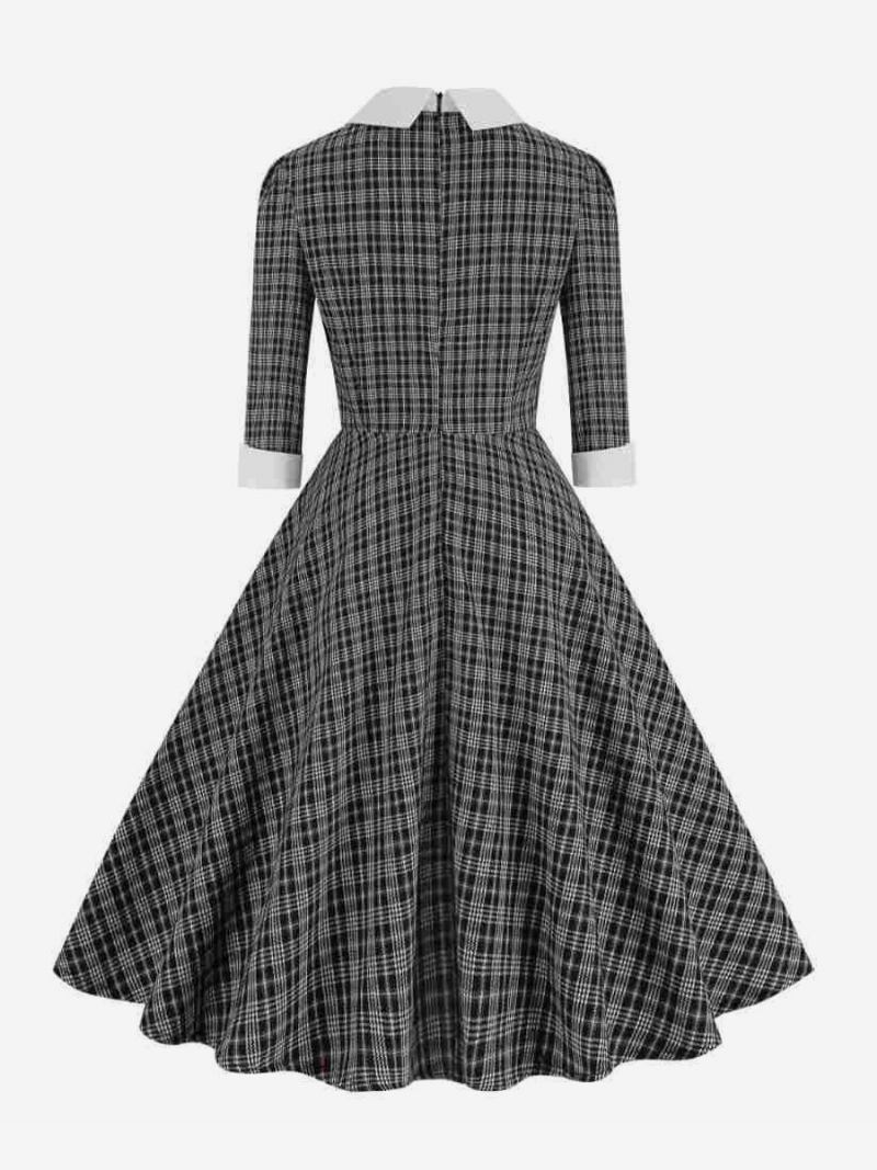 Ženska Retro Haljina S Mašnama Škotski Karirani Stil Audrey Hepburn Elegantne Haljine - Crna