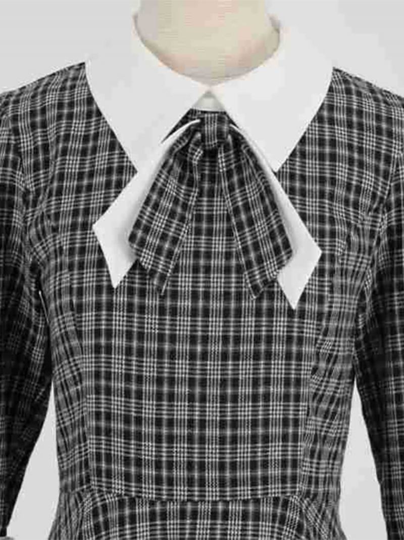 Ženska Retro Haljina S Mašnama Škotski Karirani Stil Audrey Hepburn Elegantne Haljine - Crna
