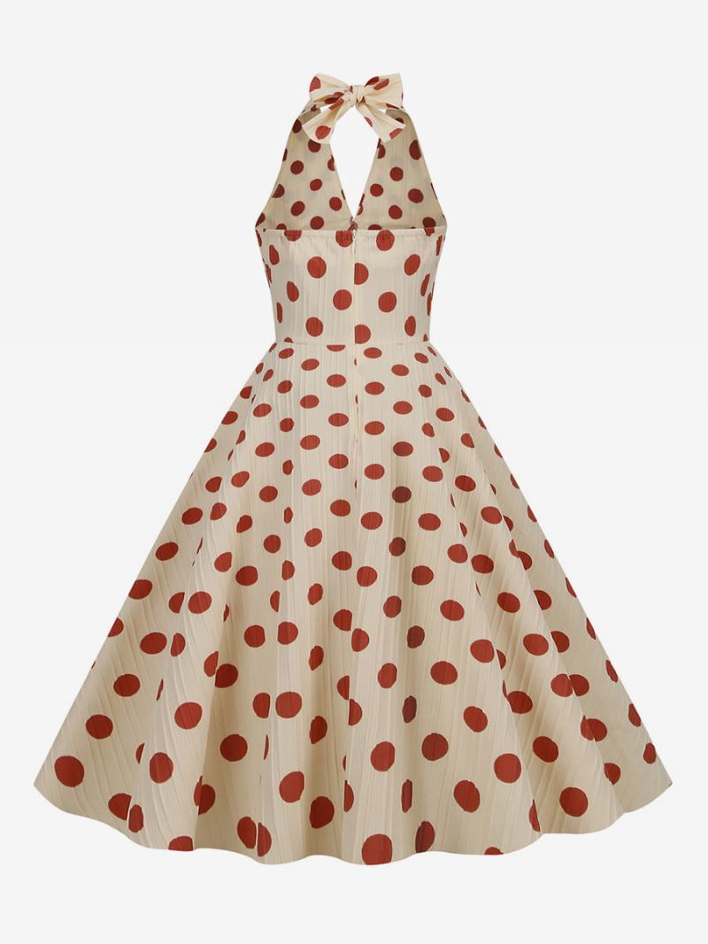 Ženska Vintage Haljina Crvena 1950-ih Točkasta Plisirana Bez Rukava S V-izrezom U Stilu Audrey Hepburn Srednje Široka - Crveno