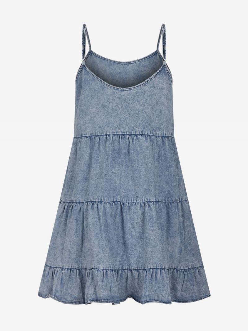 Ženske Shift Haljine Na Naramenice Kaubojske Bez Rukava Višeslojna Tuba Haljina Dječja Plava - Baby Blue