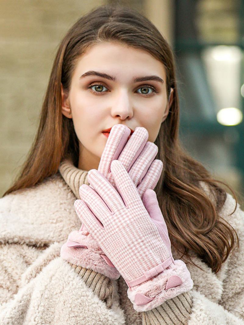 Karirane Mašne Kratke Ženske Tople Grijane Zimske Rukavice Za Žene - Pink