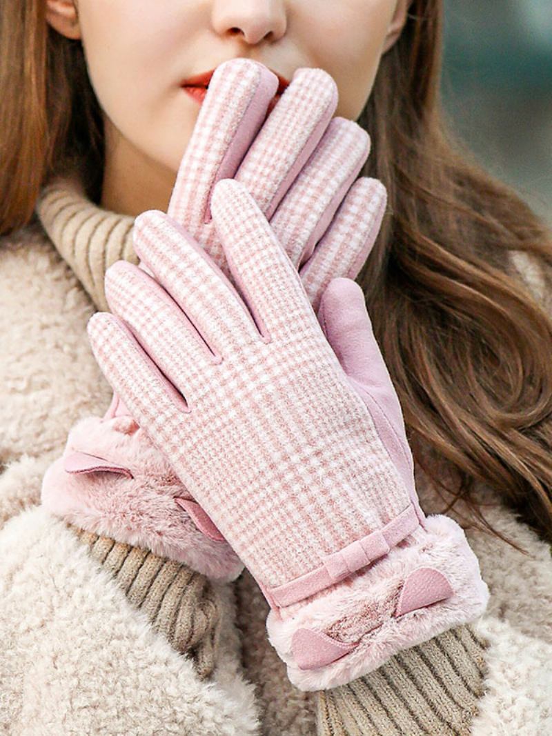 Karirane Mašne Kratke Ženske Tople Grijane Zimske Rukavice Za Žene - Pink